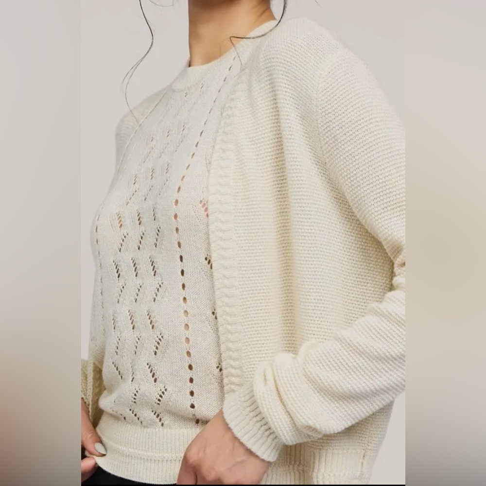 Current Air by Anthropologie Cream Women's Cardigan micro sequin Sweater New